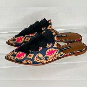 Nine West Ollial Tassle Mules, Ikat Pattern Fabric, Women’s 9, NWOB